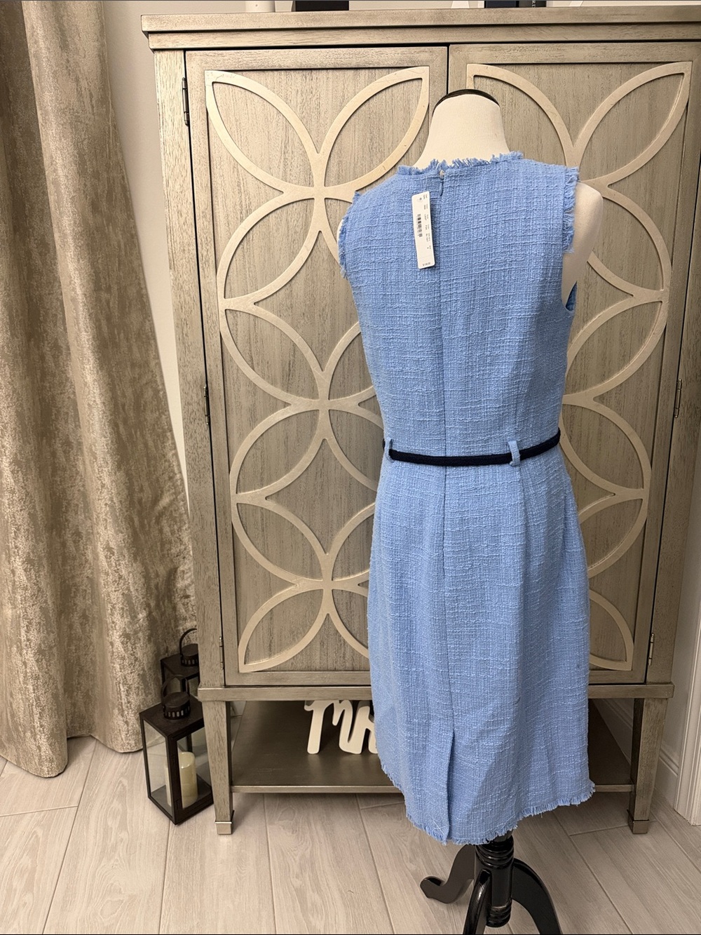 J.Crew Tweed Sleeveless Light Blue Textured Sheath Dress with Tie Belt - Picture 7 of 7